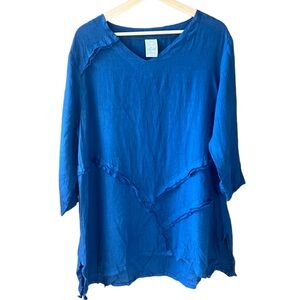 Stylish Cobalt Blue Linen Women's Tunic Top